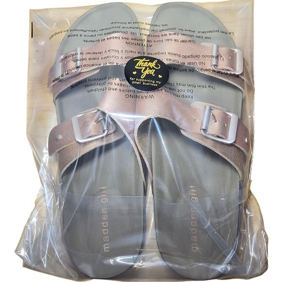 Madden Girl Rose Gold Double Silver Buckle Slide Sandals Slip on Cork Womens 9 - Picture 8 of 8